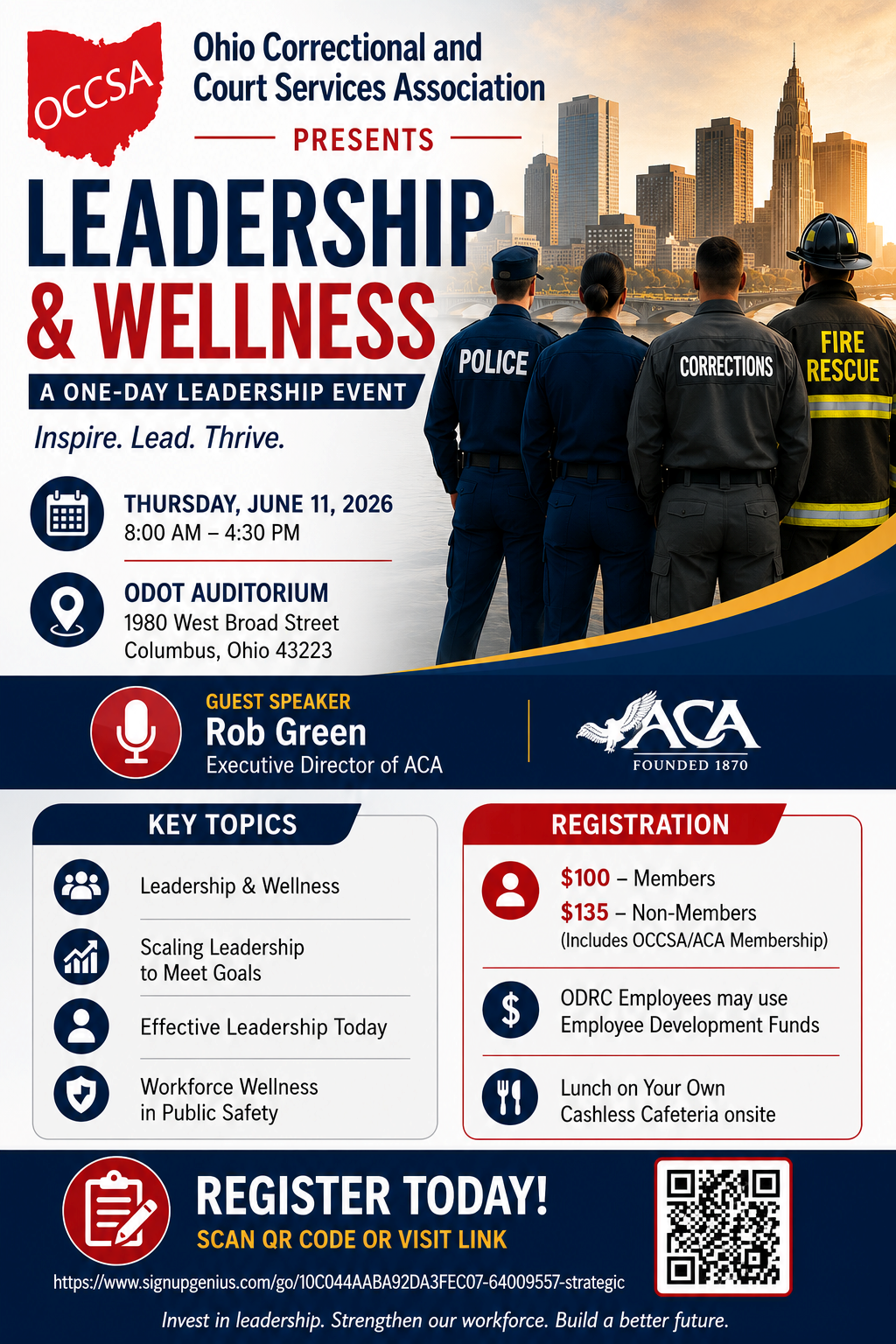 Registration flyer for the OCCSA Leadership and Wellness event, hosted at the ODOT auditorium, on June 11th, 2026,